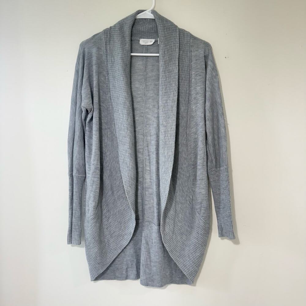 RD Style Gray Ribbed Open Front Cardigan Minimalist Boho Cozy Medium Petite